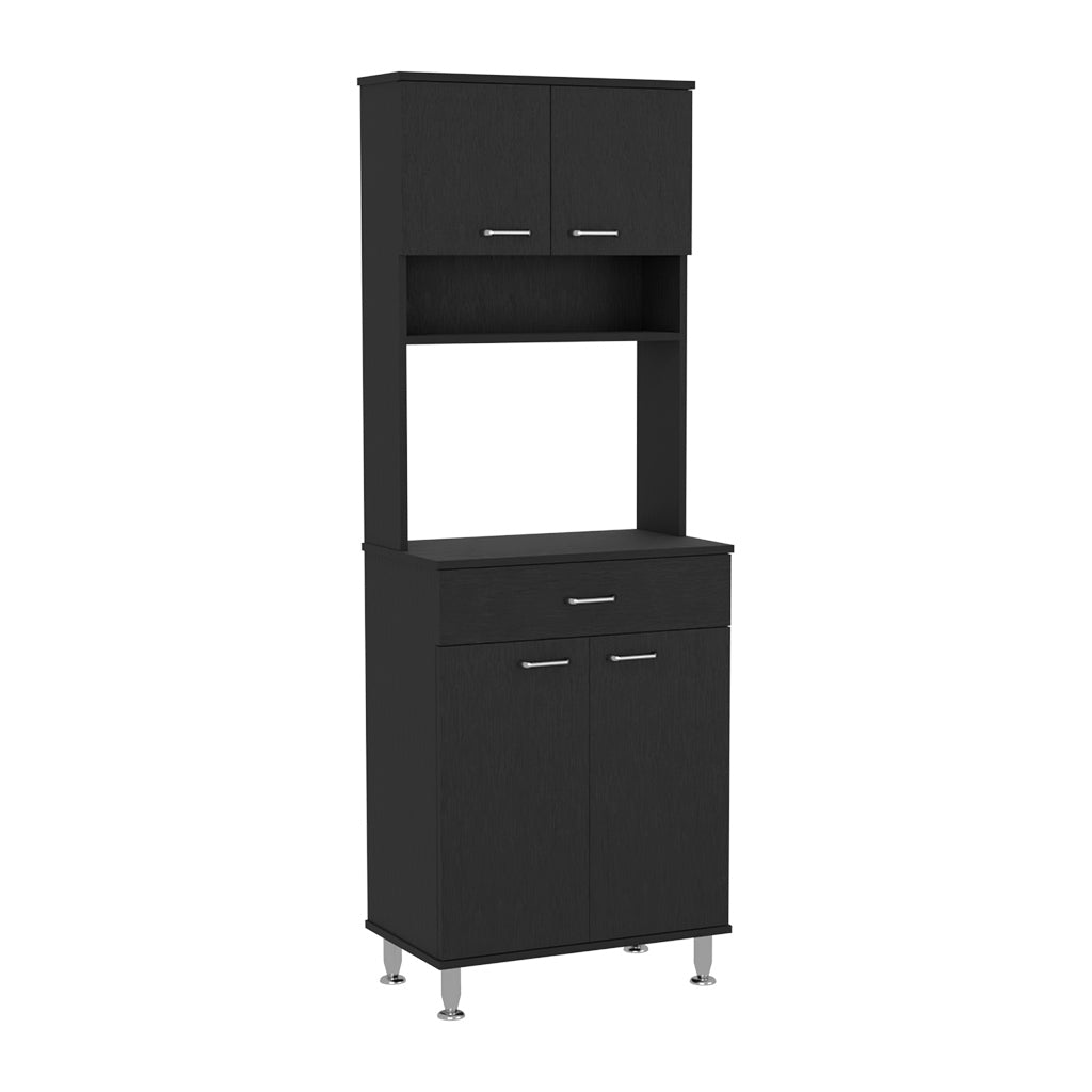 Pantry Piacenza,Two Double Door Cabinet, Black Wengue Finish Black Particle Board