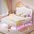 Queen Size Upholstered Bed Frame With Led Lights,Modern Upholstered Princess Bed With Crown Headboard,White White Pu
