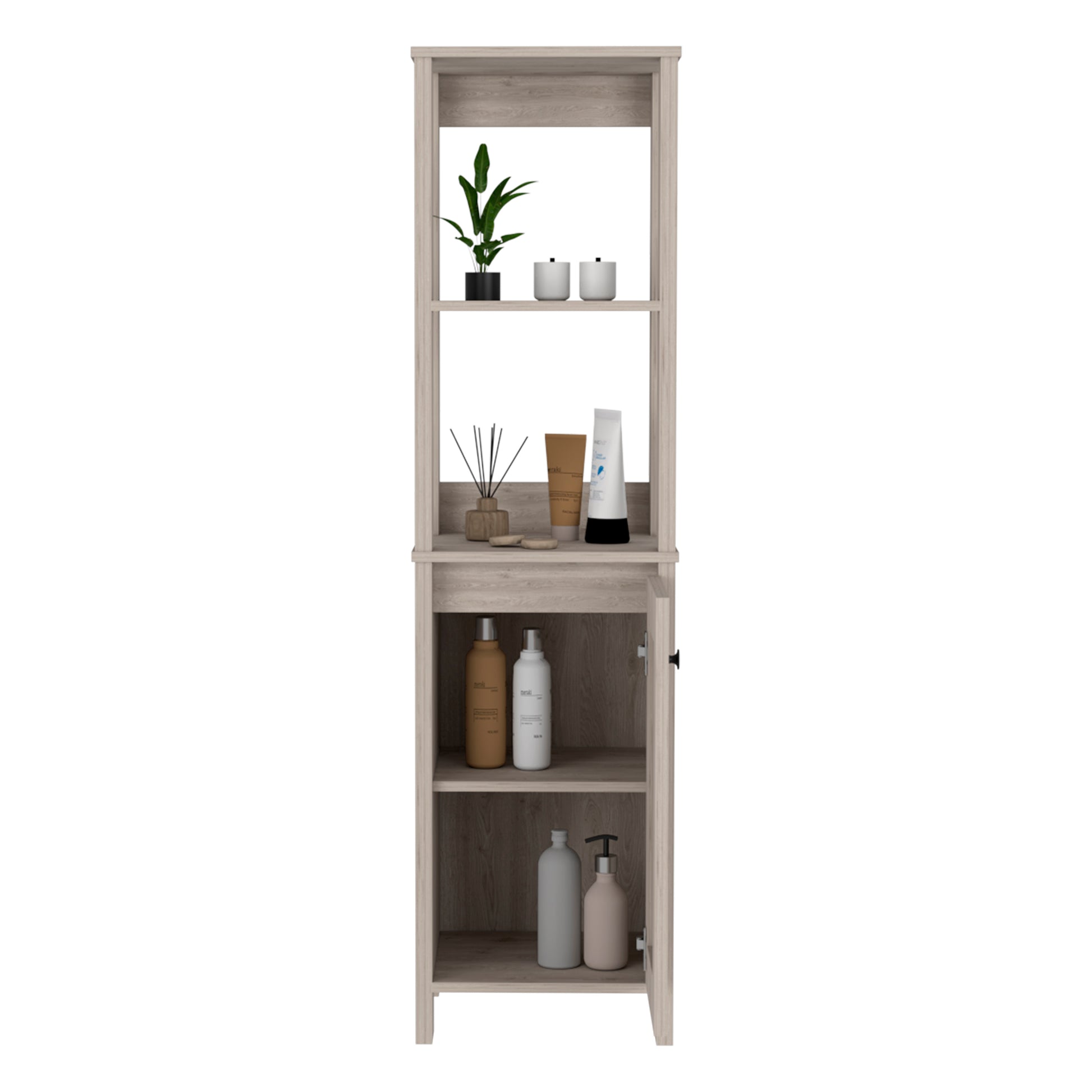 Linen Cabinet Jannes, Two Open Shelves, Single Door, Light Gray Finish Light Gray Particle Board