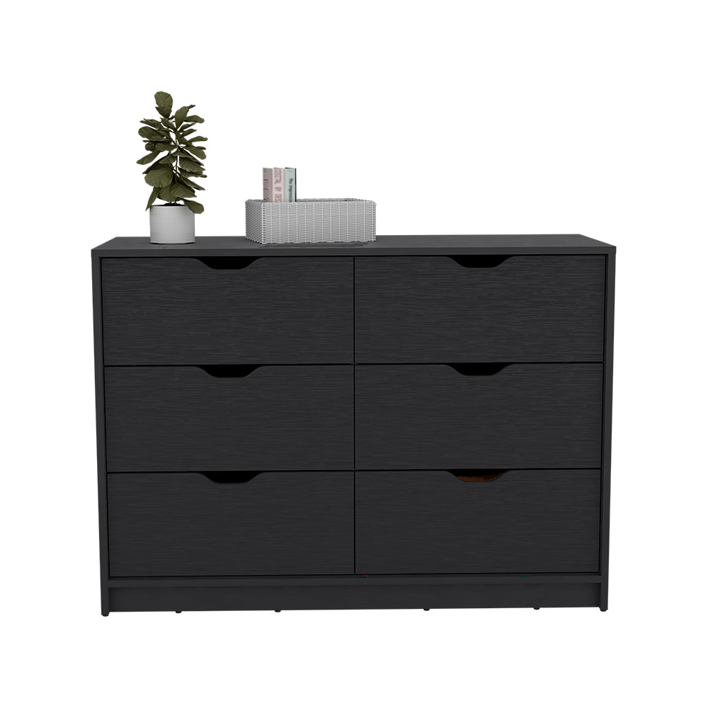 Dresser Curio, Four Drawers, Black Wengue Finish Black Particle Board