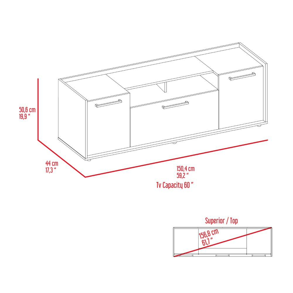 Tv Stand For Tv S Up 55" Dext, One Cabinet, Double Door, Dark Walnut Finish Walnut 50 59 Inches Particle Board