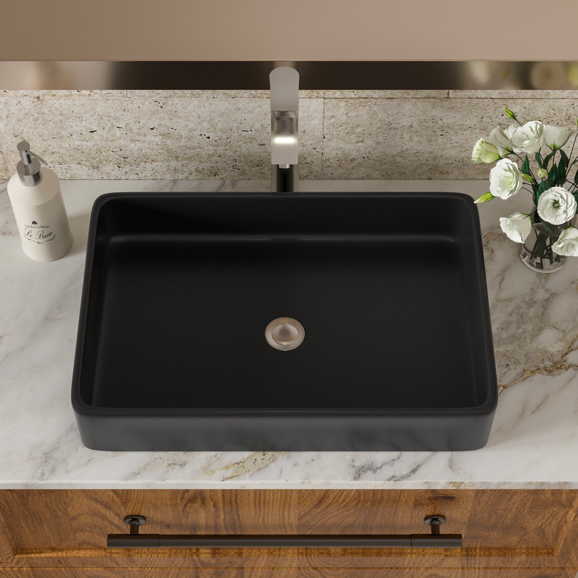 24"X16" Black Ceramic Rectangular Vessel Bathroom Sink Black Ceramic