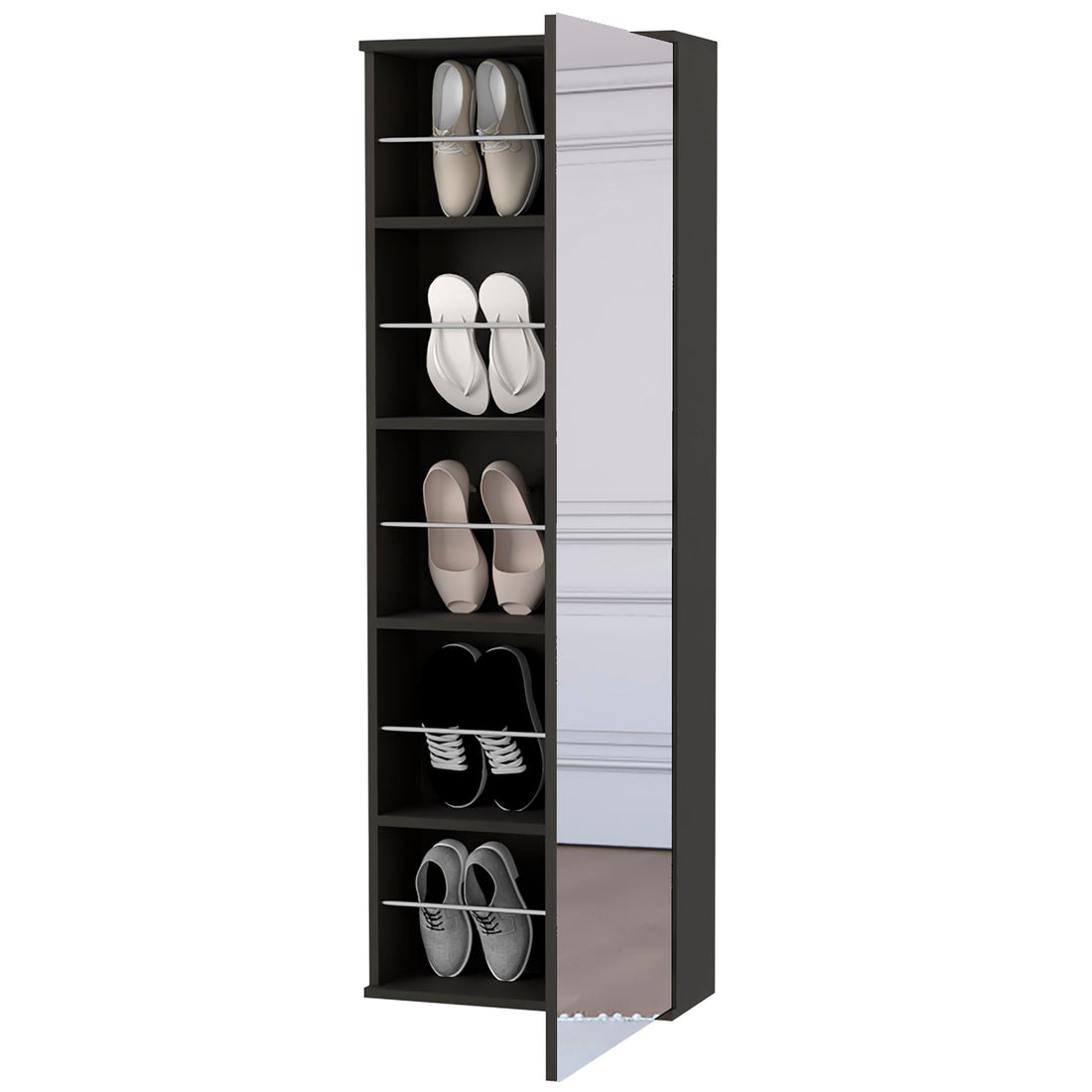 Wall Mounted Shoe Rack With Mirror Chimg, Single Door black-particle board