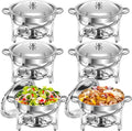 Round Buffet Catering Dish For Home And Outdoor 6 Packs Silver Stainless Steel