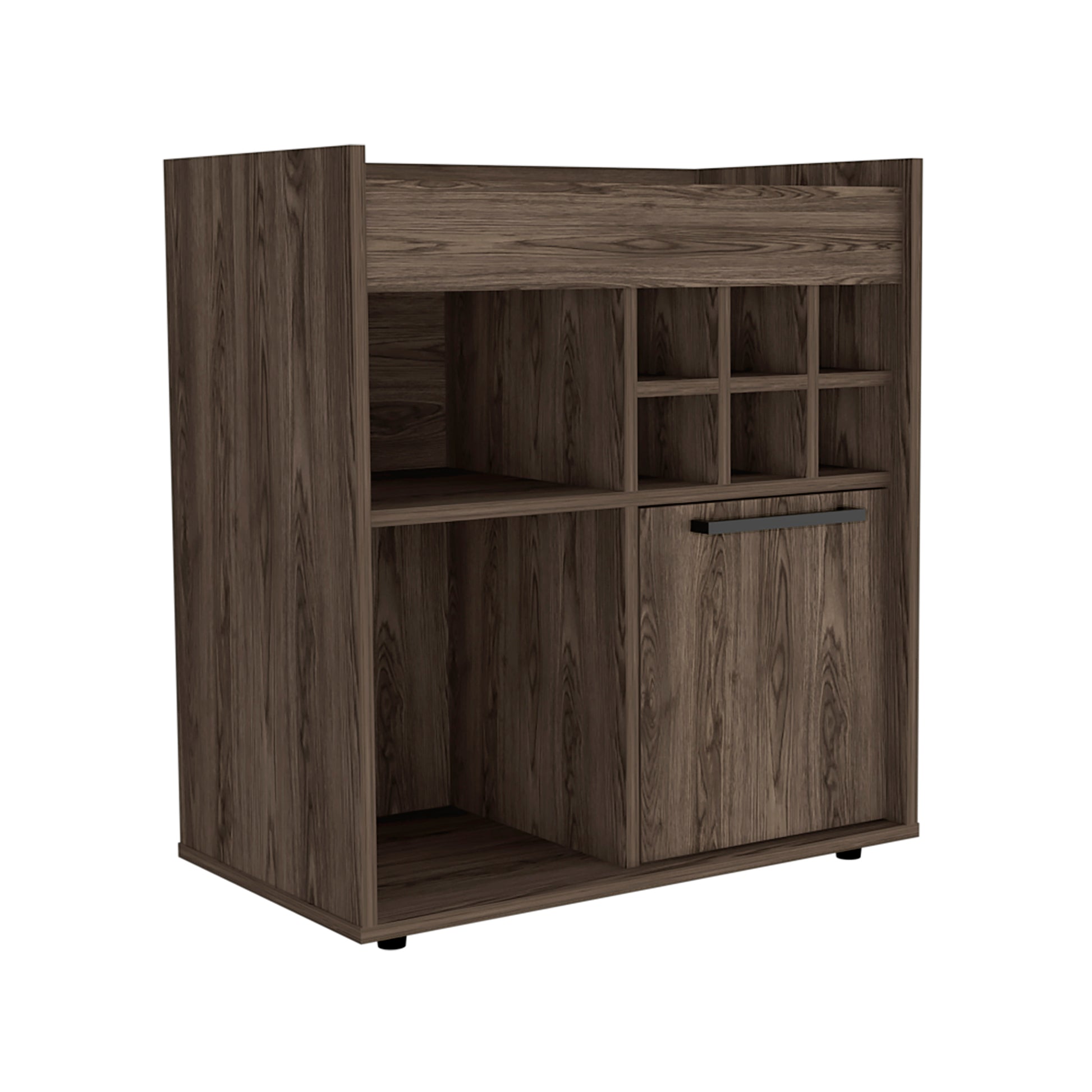 Bar Cabinet Dext, Two Concealed Shelves, Six Wine Cubbies, Dark Walnut Finish Walnut Particle Board