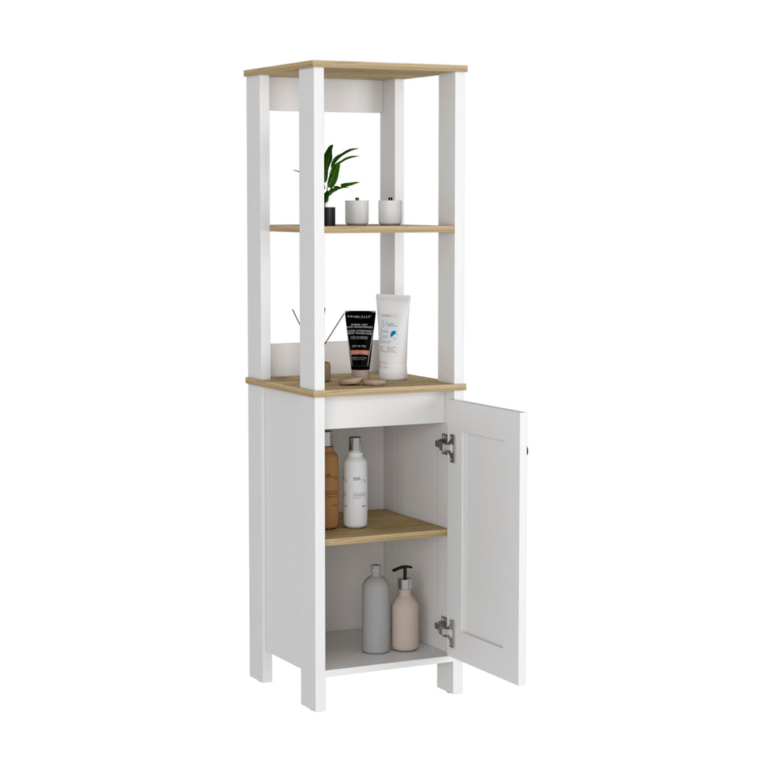 Linen Cabinet Jannes, Two Open Shelves, Single Door, Light Oak White Finish Light Oak Particle Board