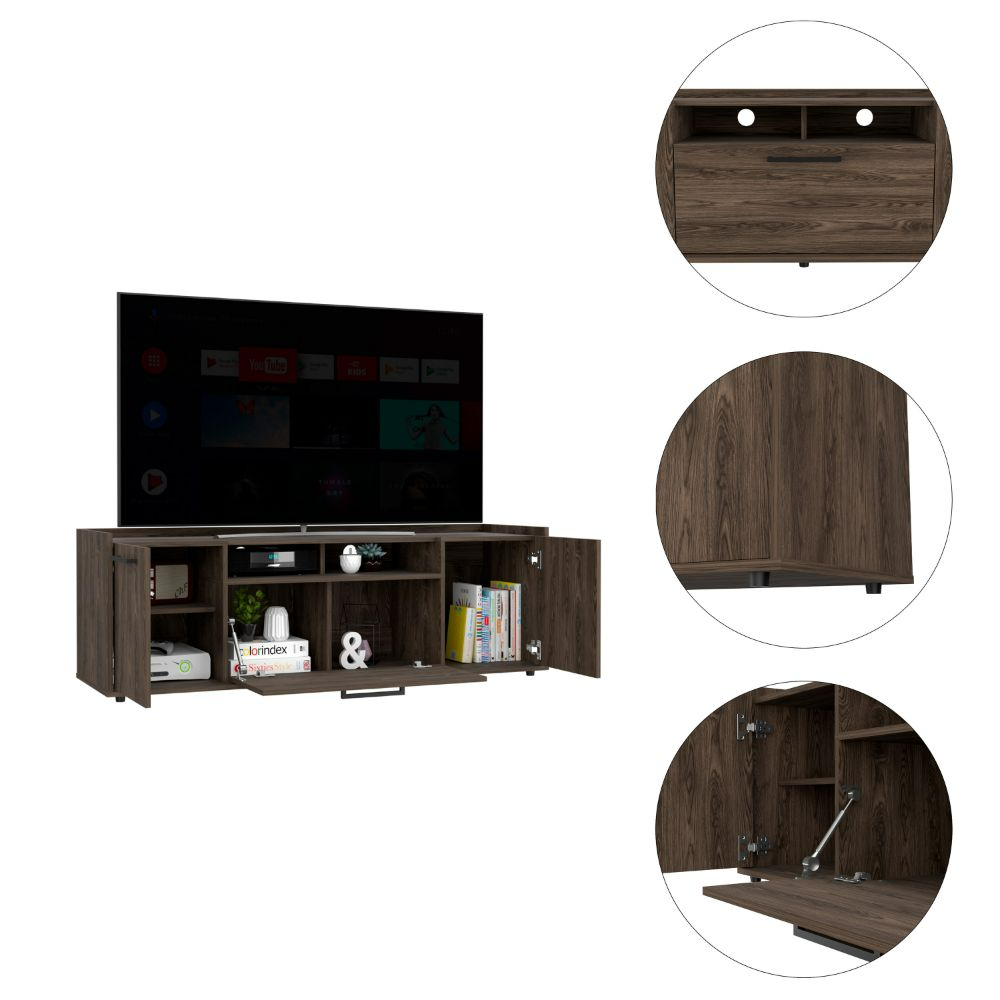 Tv Stand For Tv S Up 55" Dext, One Cabinet, Double Door, Dark Walnut Finish Walnut 50 59 Inches Particle Board