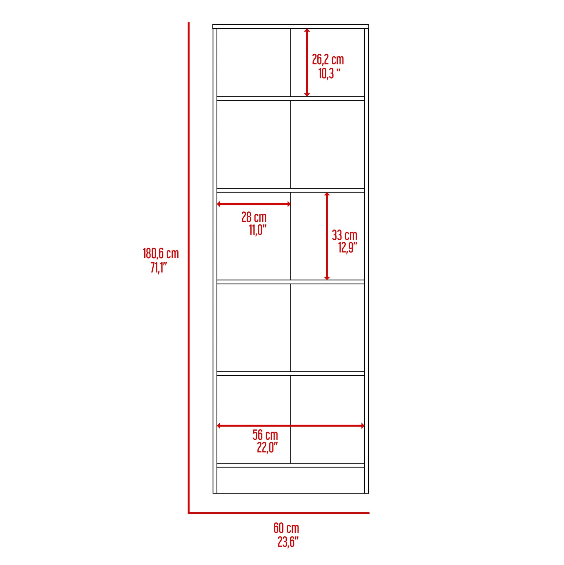 Storage Cabinet Pipestone, Five Shelves, Espresso Black Wengue Finish Black Particle Board