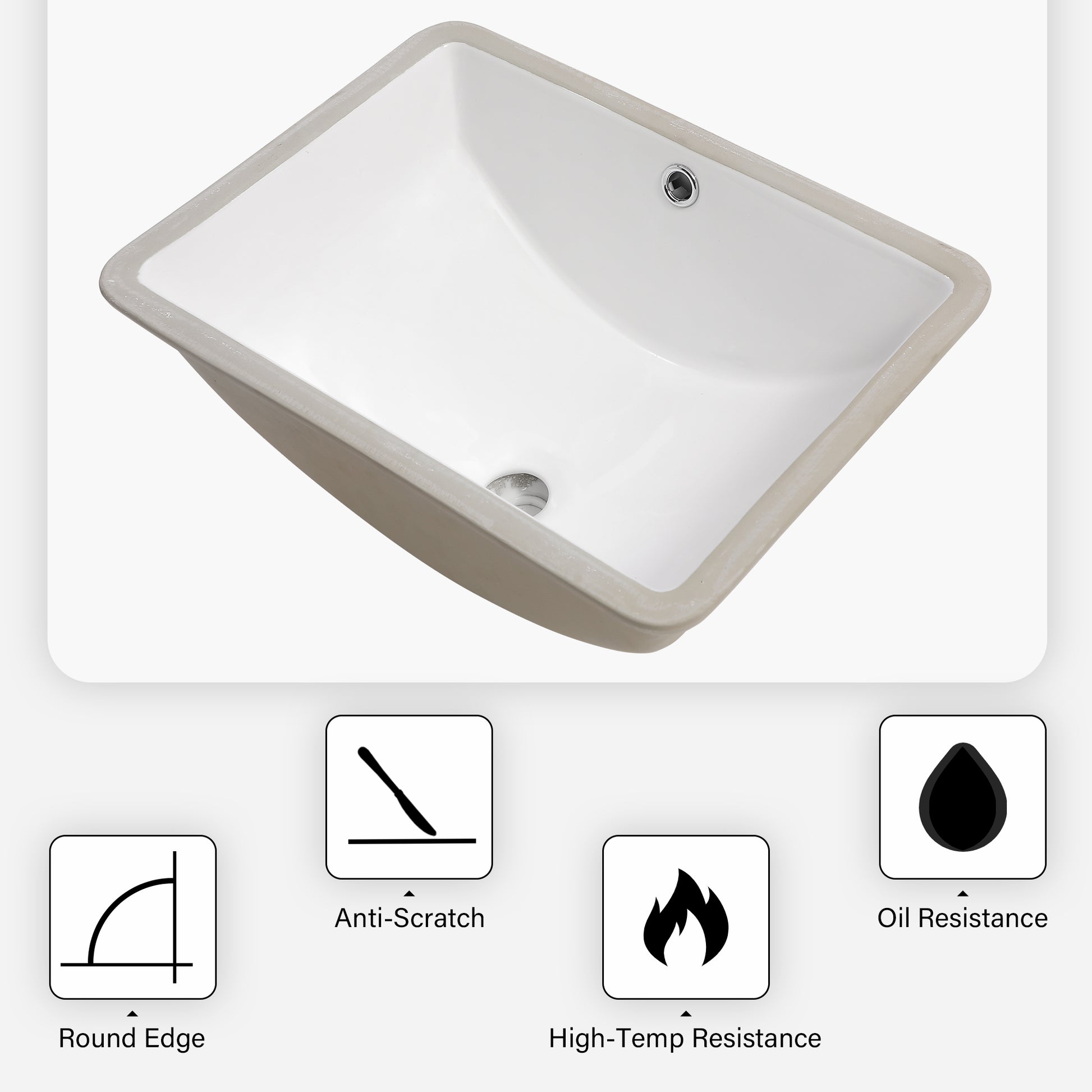 18.5"X14" White Ceramic Rectangular Undermount Bathroom Sink With Overflow White Ceramic