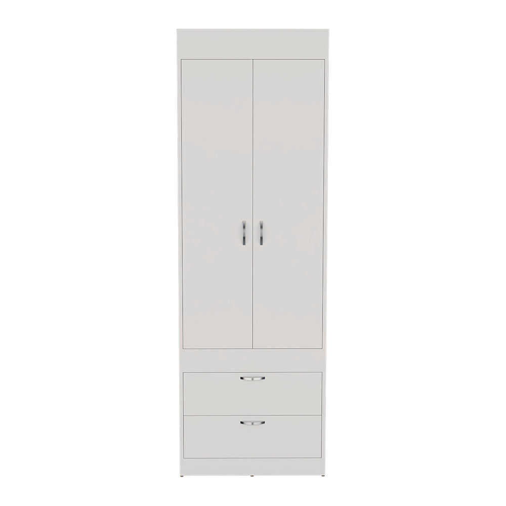 Armoire Tarento,Two Drawers, White Finish White Particle Board