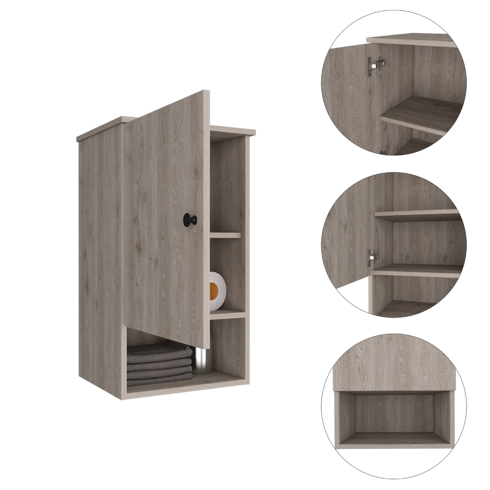 Medicine Cabinet Porto, Two Internal Shelves, Light Gray Finish Light Gray Particle Board