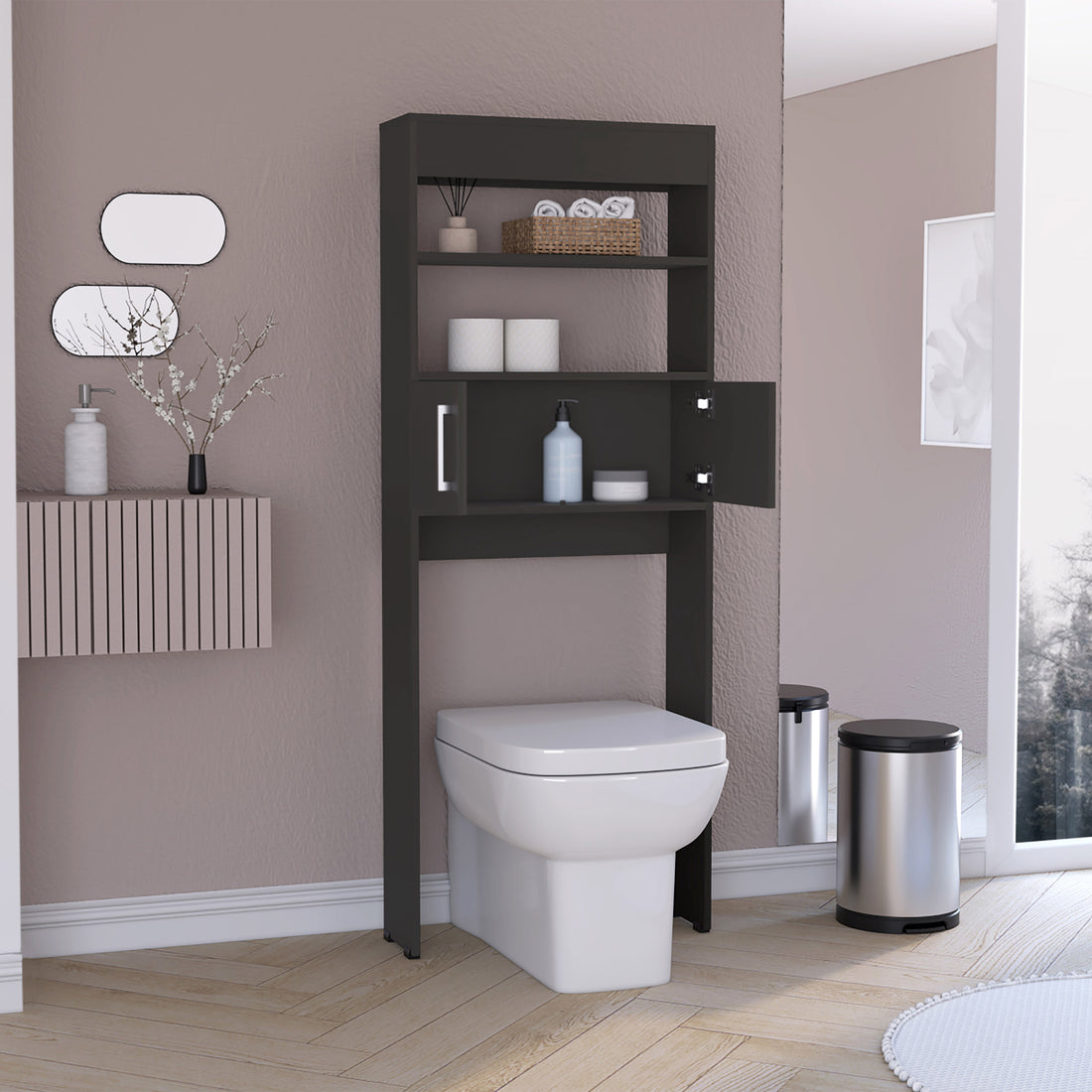 Over The Toilet Cabinet Valentia, Three Shelves, White white-particle board