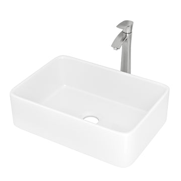 19"X15" Rectangle Vessel Bathroom Sink And Brushed Nickel Single Lever Faucet Combo White Ceramic