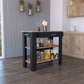 Kitchen Island 40 Inches Dozza, Two Shelves, Black Wengue Light Oak Finish Light Oak Particle Board