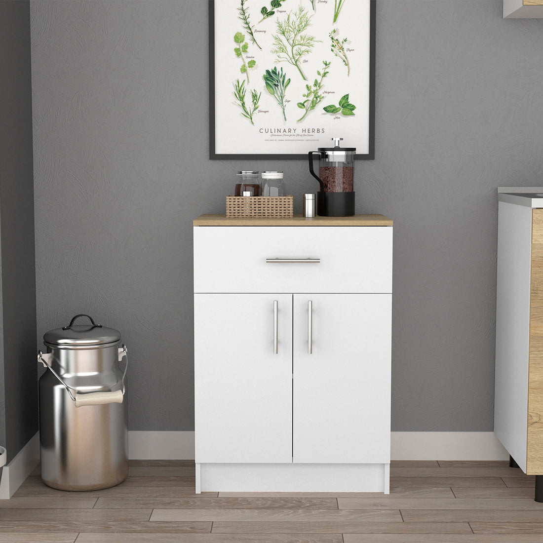 Pantry Cabinet Netal, One Drawer, White Light Oak