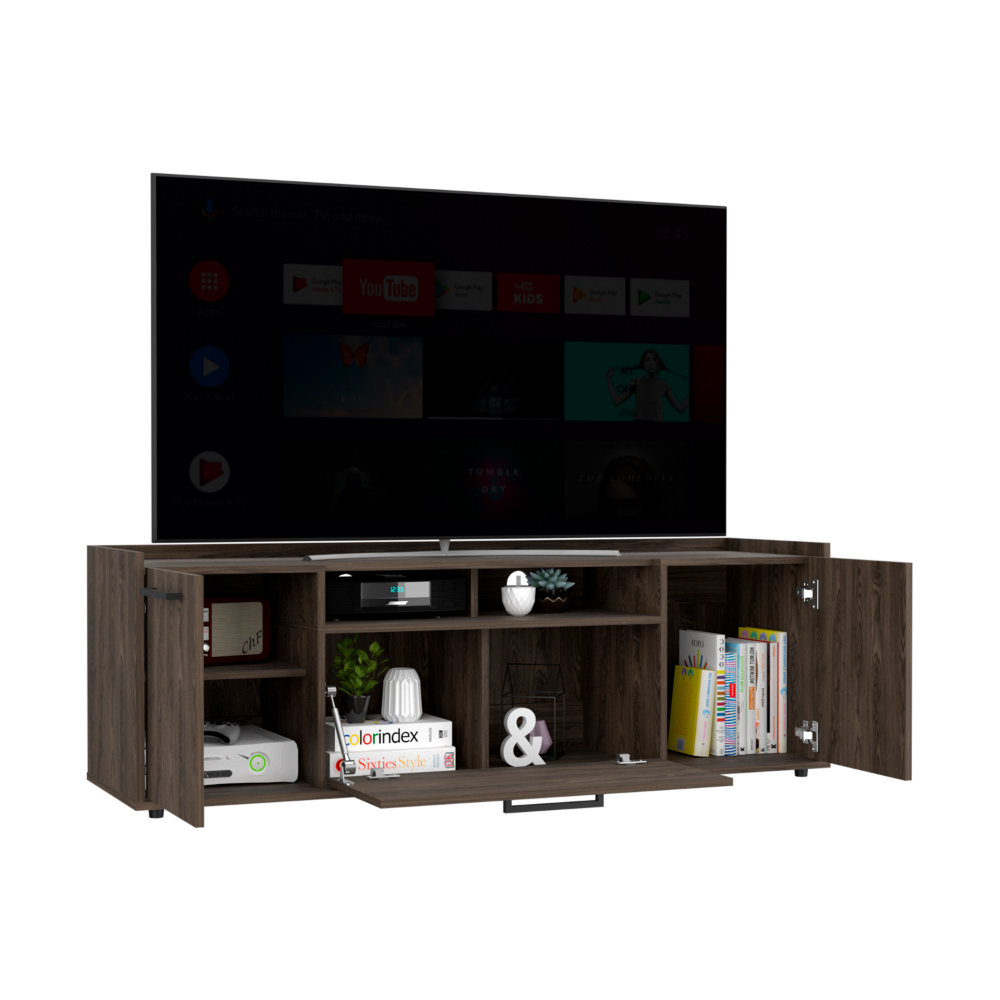 Tv Stand For Tv S Up 55" Dext, One Cabinet, Double Door, Dark Walnut Finish Walnut 50 59 Inches Particle Board