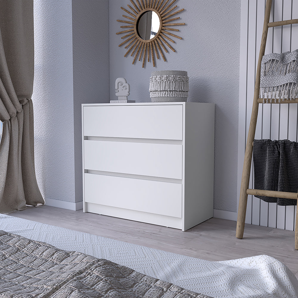 Dresser Maldus, Three Drawers, White Finish White Particle Board