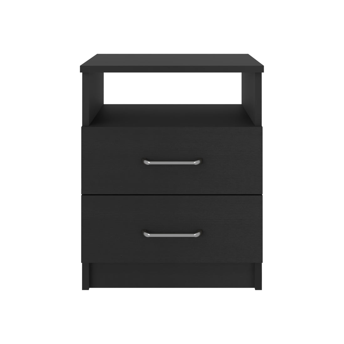 Nightstand Olivenza, Two Drawers, Black Wengue Finish Black Particle Board