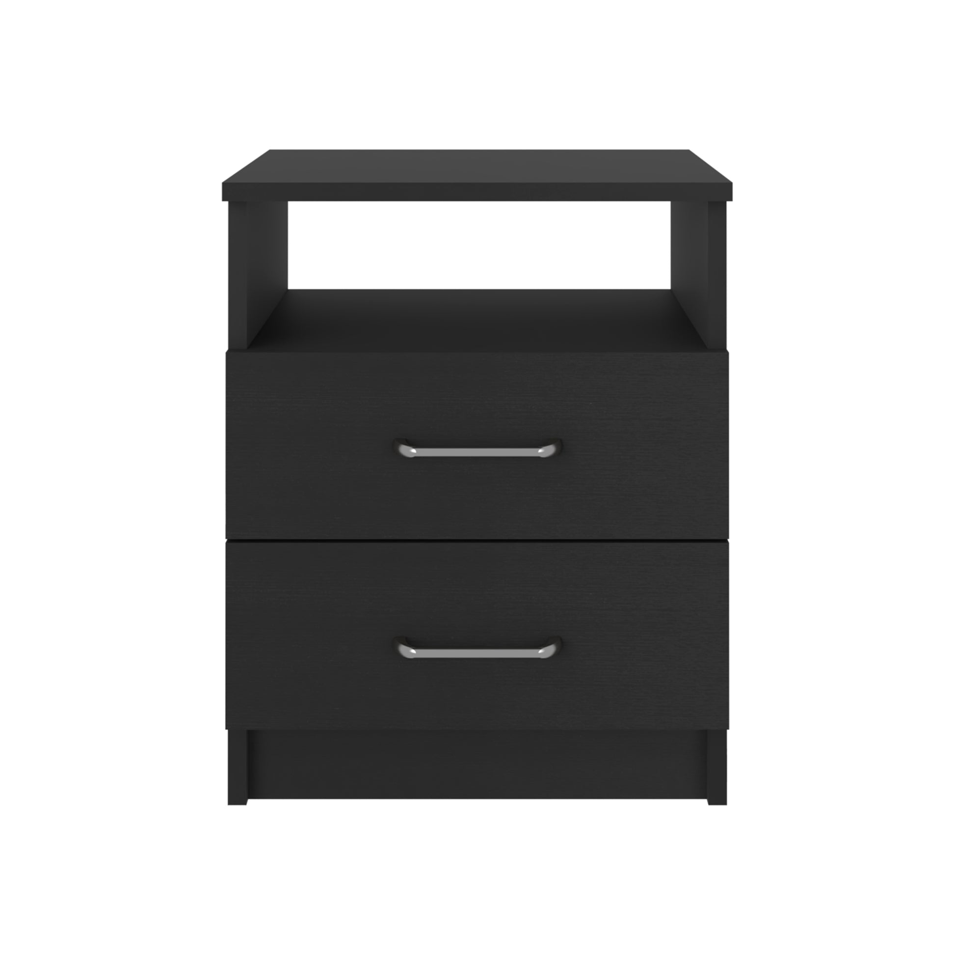 Nightstand Olivenza, Two Drawers, Black Wengue Finish Black Particle Board