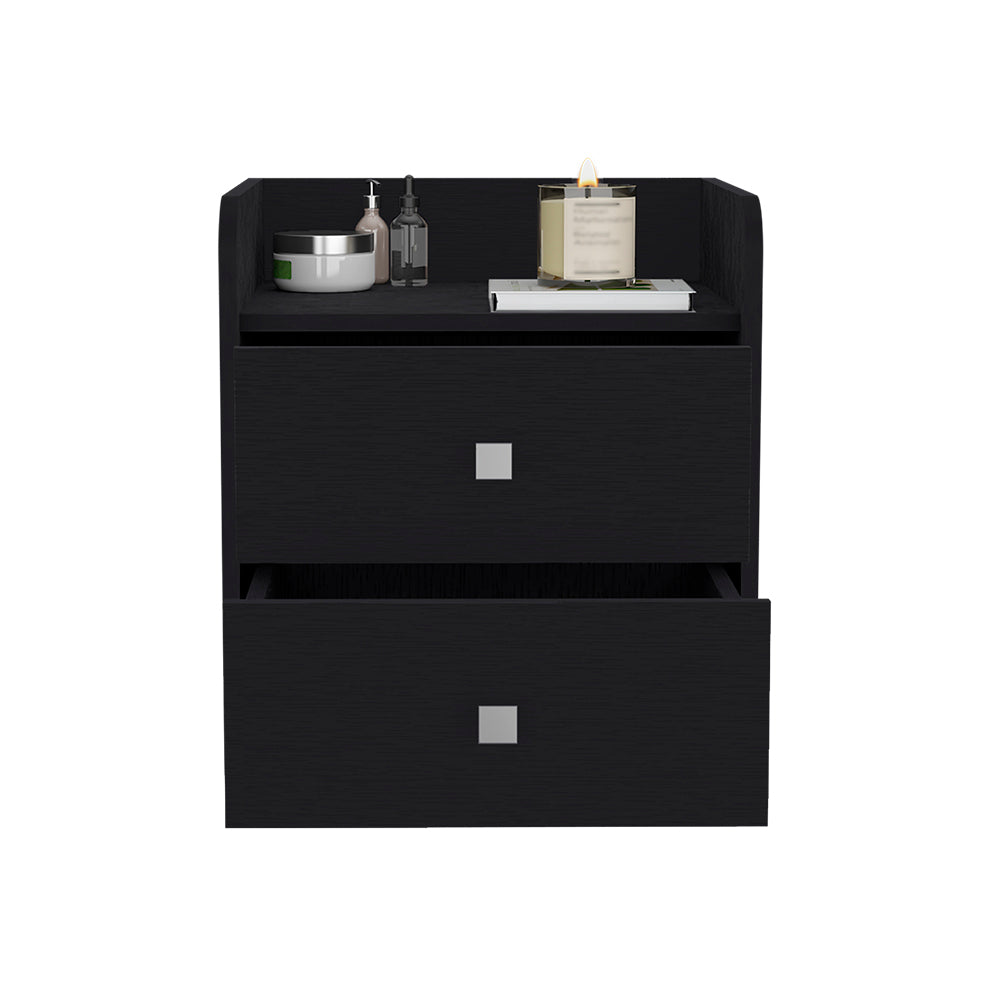 Nightstand Csmet, Metal Handle, Two Drawers, Black Wengue Finish Black Particle Board