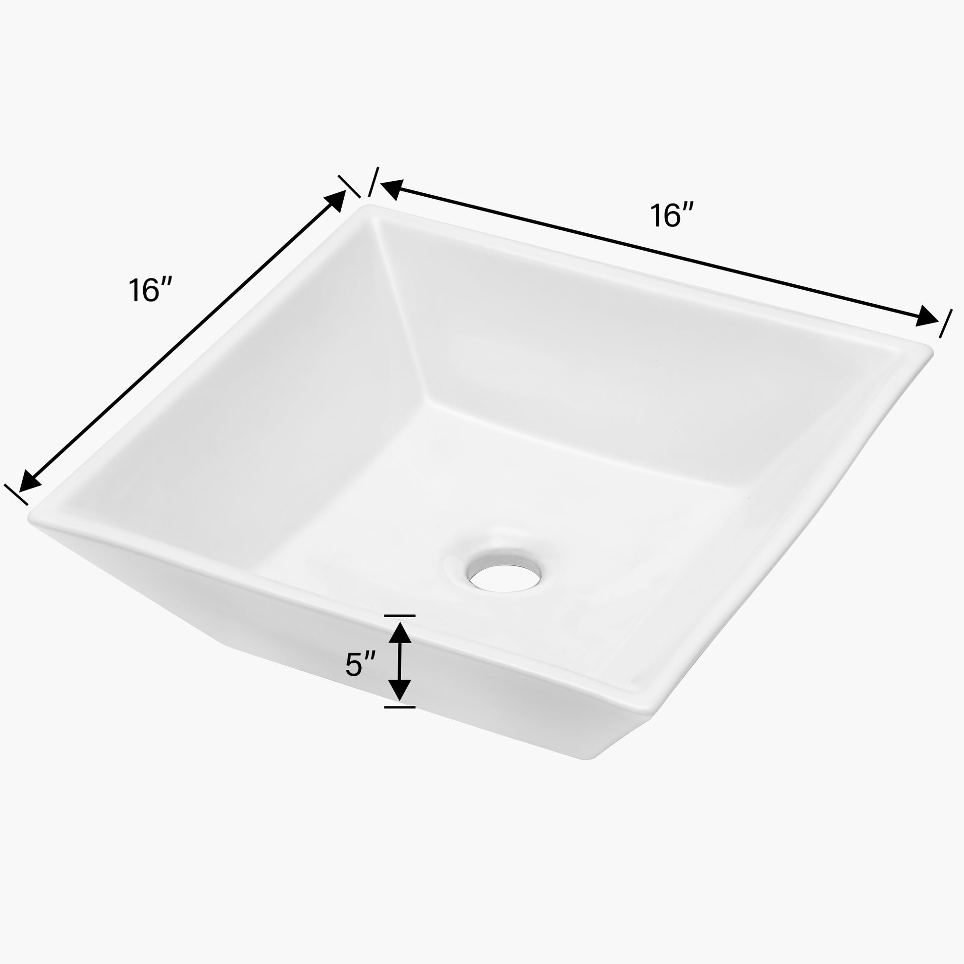 16X16 Inch White Ceramic Square Vessel Bathroom Sink White Ceramic