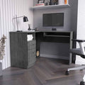 L Shaped Desk Bradford, Keyboard Shelf, Smokey Oak Finish Gray Particle Board