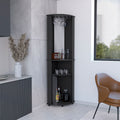 Corner Bar Cabinet Rialto, Three Shelves, Black Wengue Finish Black Particle Board