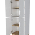 Double Kitchen Pantry Wallas, Double Door, Four Legs, Four Shelves, Light Oak White Finish Light Oak Particle Board