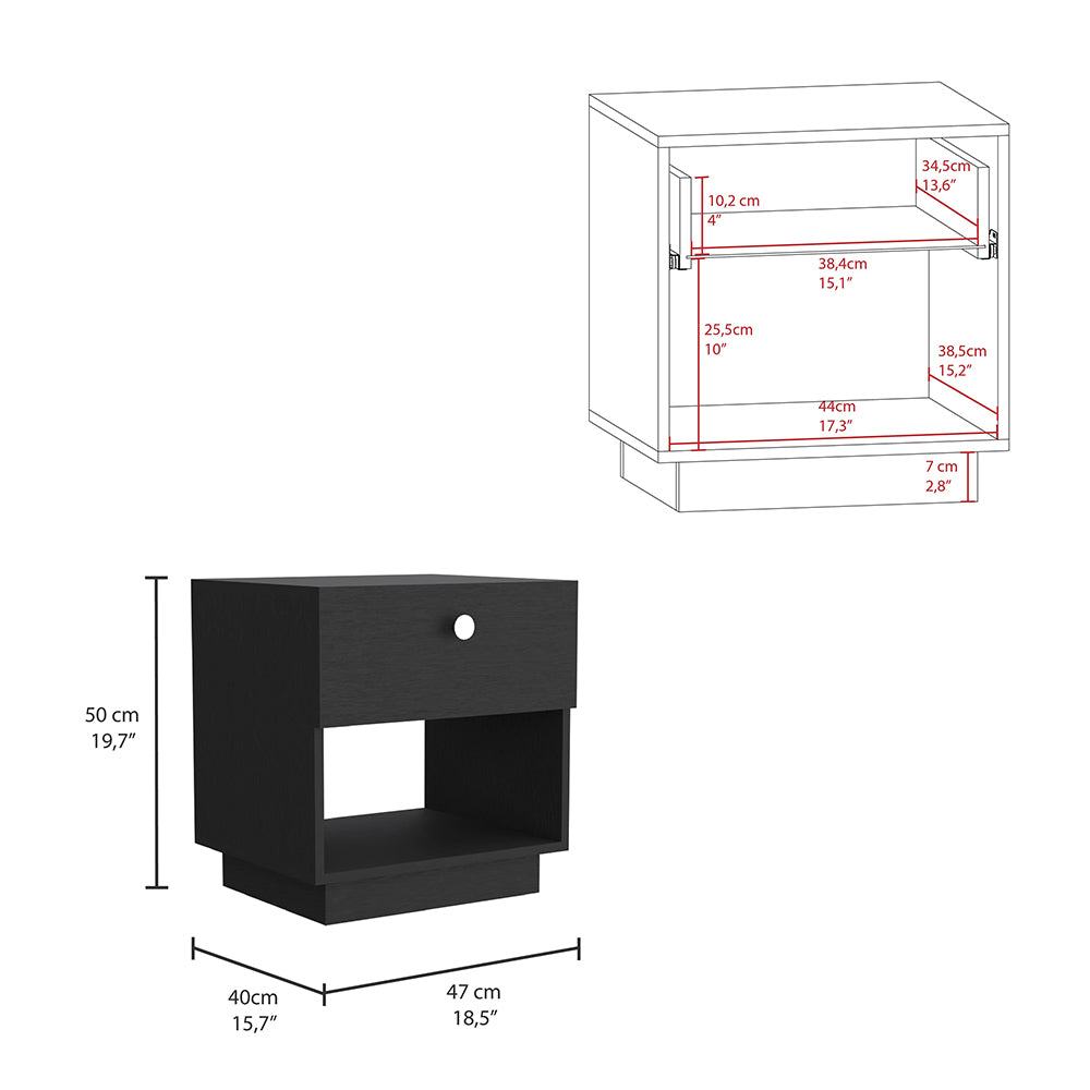 Nightstand Viliigili, One Drawer, Black Wengue Finish Black Particle Board