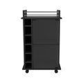 Bar Cart Baltimore, Two Tier Cabinet With Glass Door, Six Wine Cubbies, Black Wengue Finish Black Particle Board