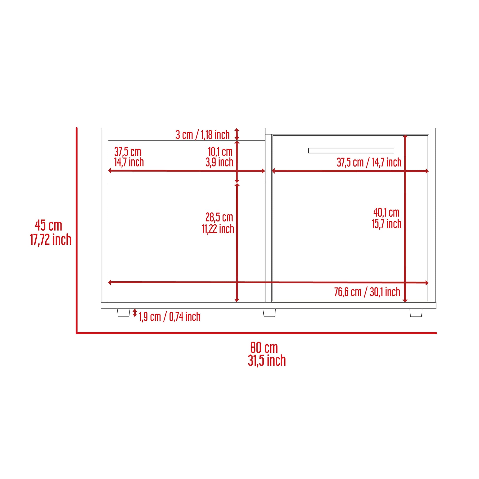 Coffee Table Dext, Single Door Cabinet, One Open Shelf, Dark Walnut Finish Brown Particle Board