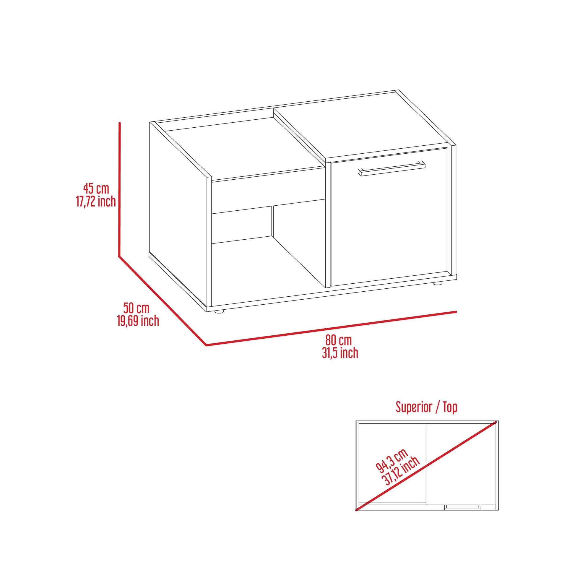 Coffee Table Dext, Single Door Cabinet, One Open Shelf, Dark Walnut Finish Brown Particle Board