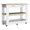 Kitchen Island 46 Inches Dozza, Two Drawers, White Light Oak Finish White Light Oak Particle Board