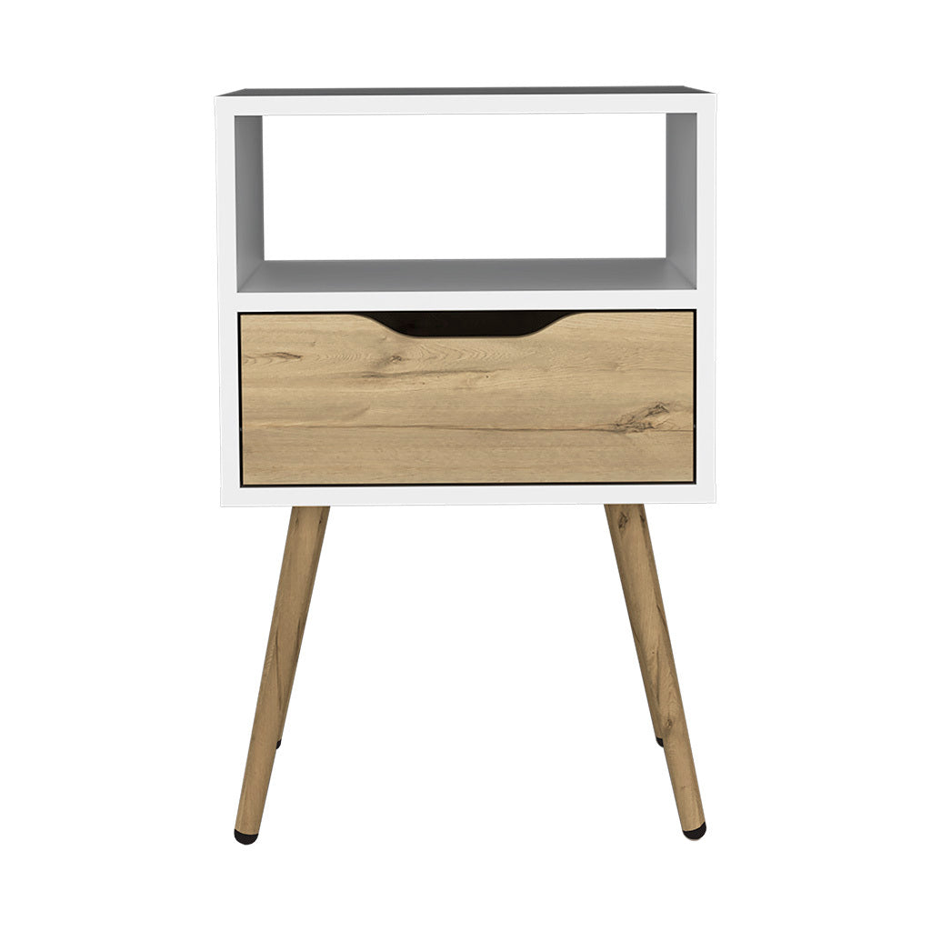 Nightstand Fugaz, Open Shelf, Single Drawer, White Light Oak Finish White Light Oak Particle Board