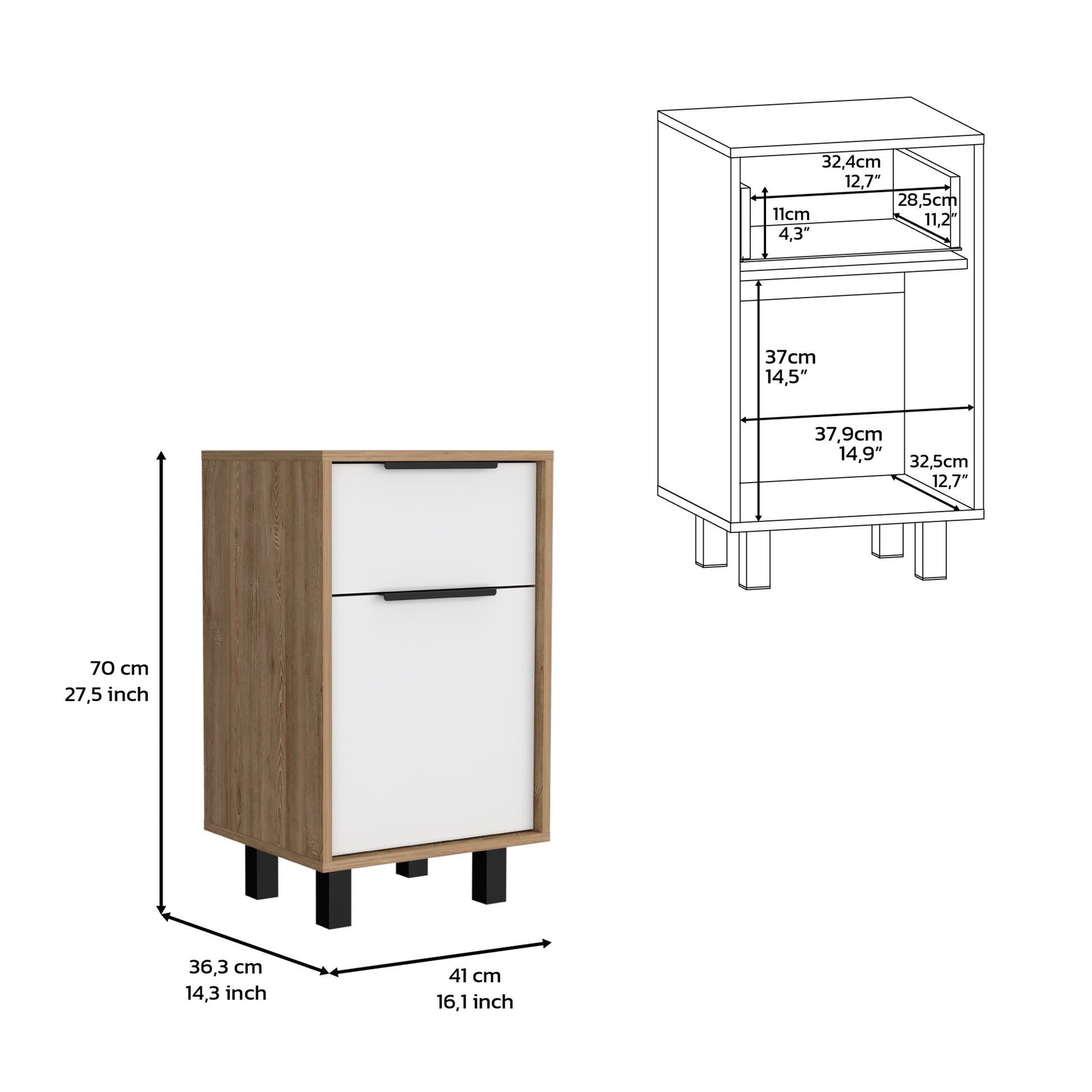 Nightstand Maryland Z, One Drawer, One Cabinet, Pine White Finish Multicolor Particle Board