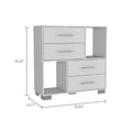 Dresser Hetzs, Four Drawers, Two Open Shelves, White Finish White Particle Board