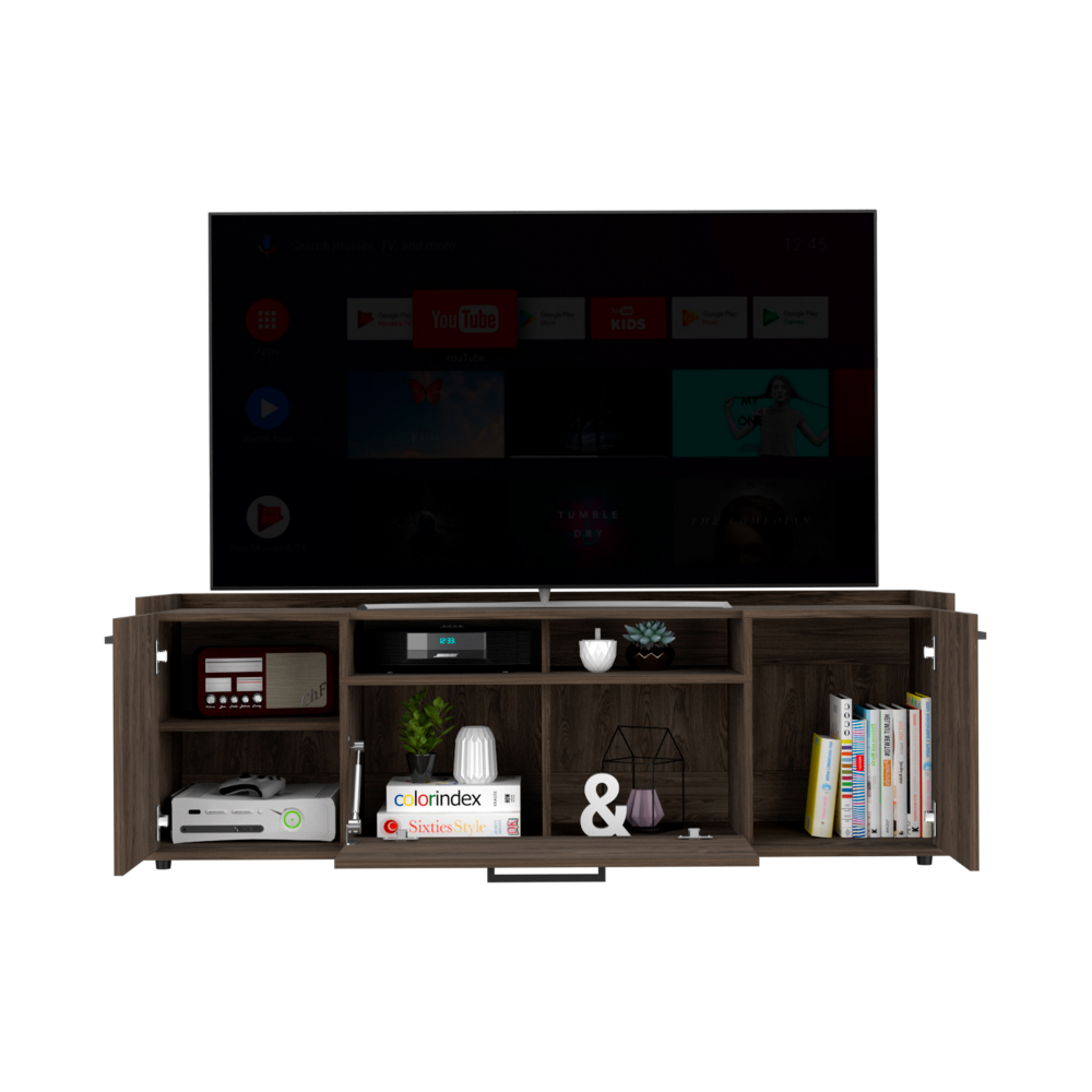 Tv Stand For Tv S Up 55" Dext, One Cabinet, Double Door, Dark Walnut Finish Walnut 50 59 Inches Particle Board