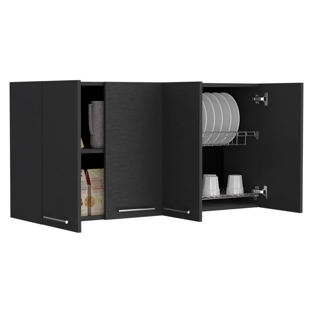 Kitchen Cabinet Durham, Four Doors, Black Wengue Finish Black Particle Board