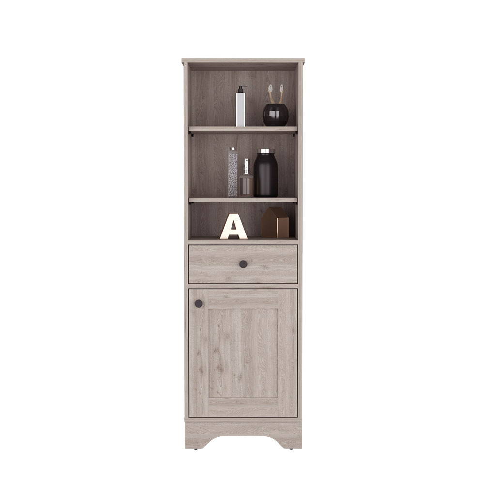 Linen Cabinet Burnedt, One Drawer, One Cabinet, Multiple Shelves, Light Gray Finish Light Gray Particle Board