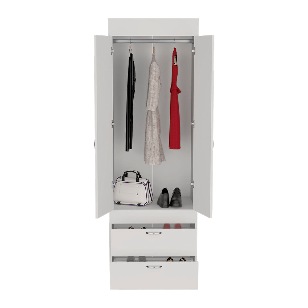 Armoire Tarento,Two Drawers, White Finish White Particle Board