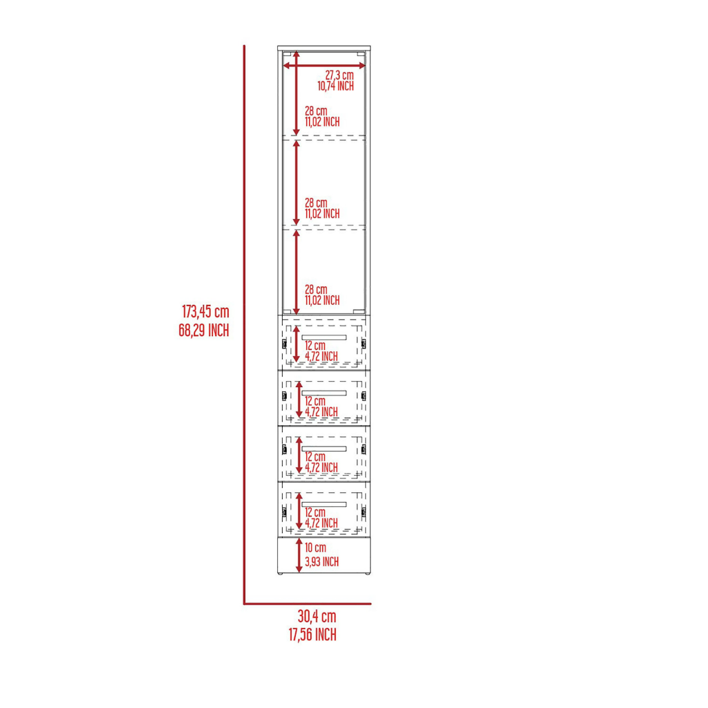 Linen Cabinet Artic, Three Shelves, Single Door, White Finish White Particle Board