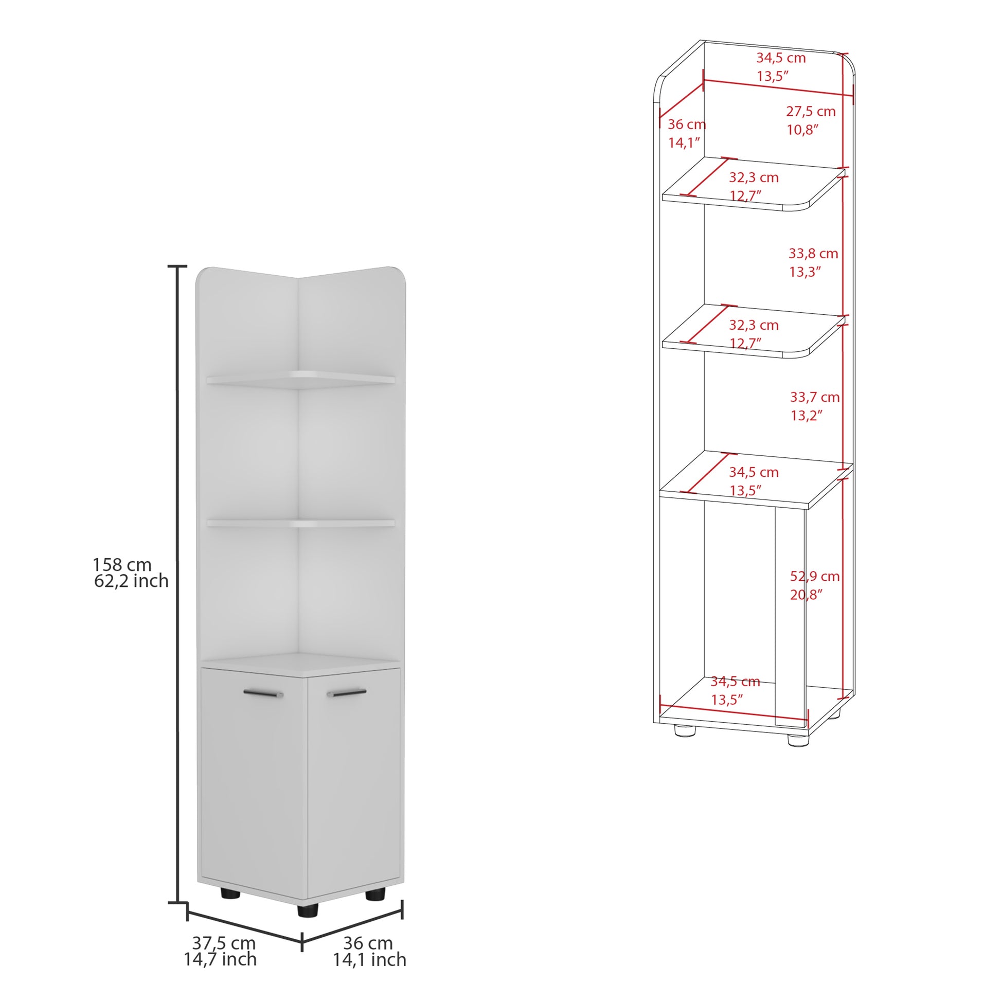 Freestanding Cabinet Kairatu, One Drawer, White Finish White Particle Board