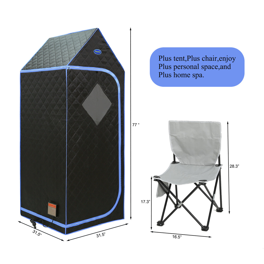 Portable Gothic Roof Plus Type Full Size Far Infrared Sauna Tent. Spa, Detox ,Therapy And Relaxation At Home.Larger Space,Stainless Steel Connector Easy To Install. Fcc Certification Black Black Fabric