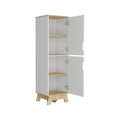 Single Kitchen Pantry Wallas, Four Shelves, Two Doors, Light Oak White Finish Light Oak Particle Board