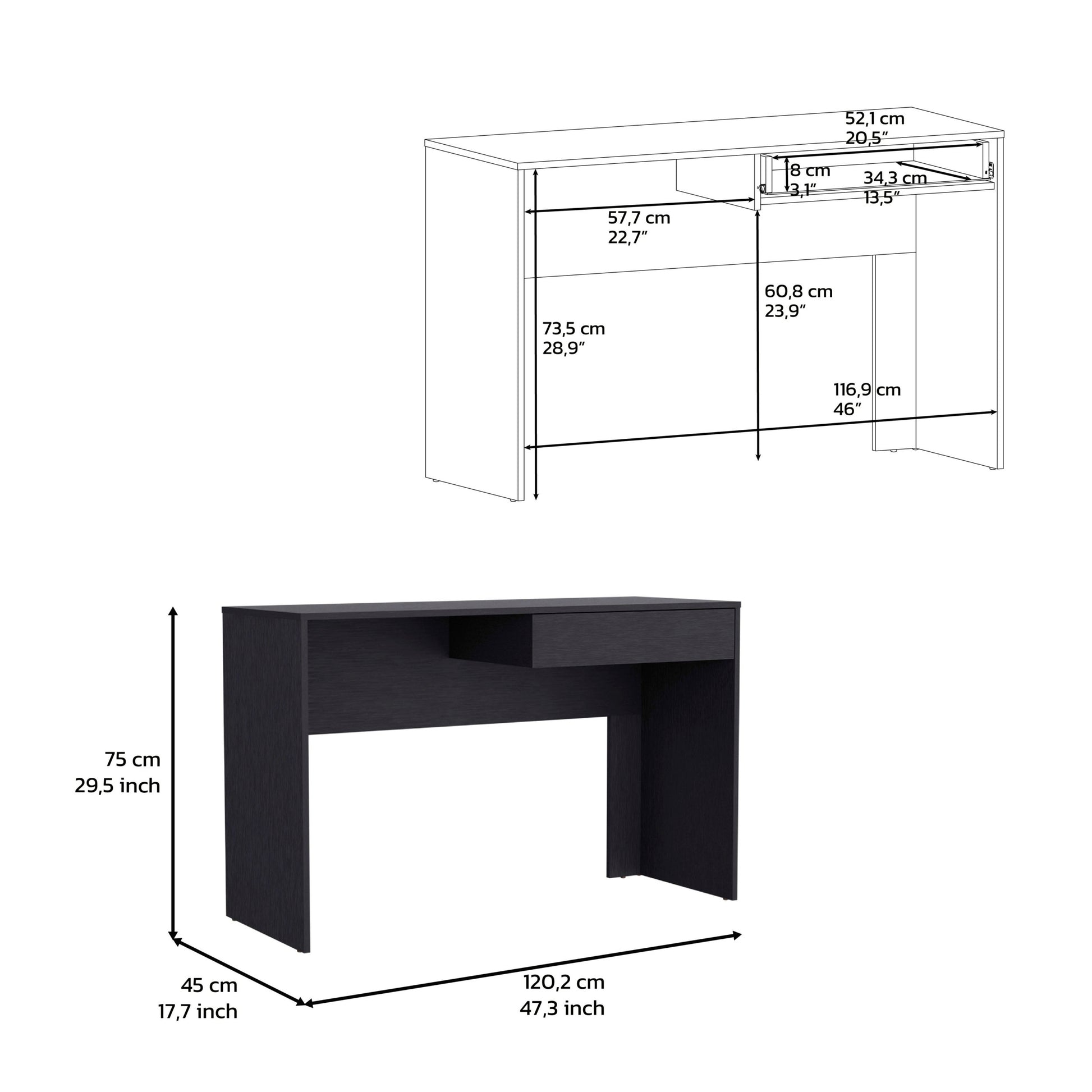 Computer Desk Harrisburg, One Drawer, Black Wengue Finish Black Particle Board