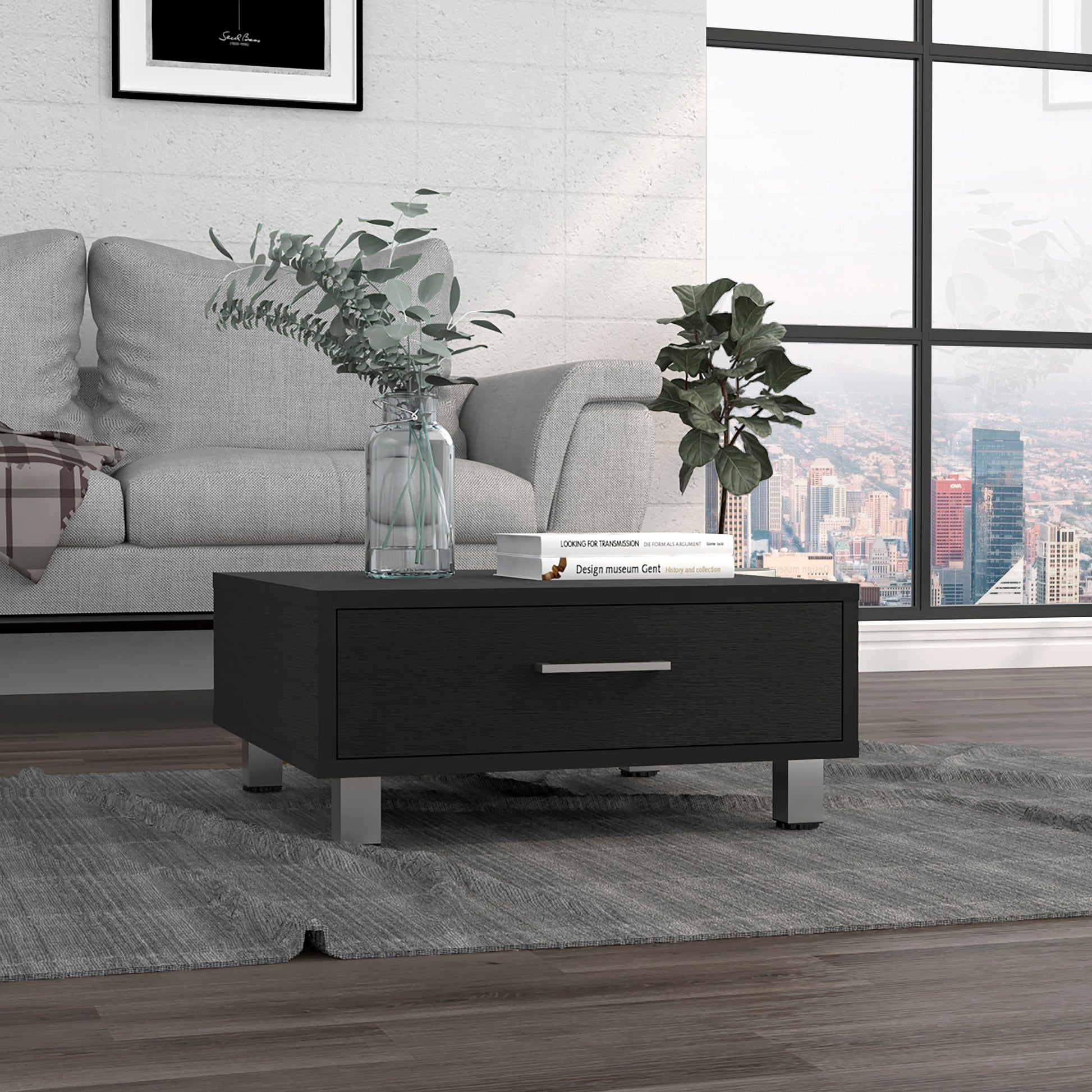 Coffee Table Albuquerque, One Drawer, Black Wengue Finish Black Particle Board