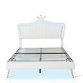 Queen Size Upholstered Bed Frame With Led Lights,Modern Upholstered Princess Bed With Crown Headboard,White White Pu