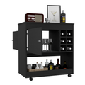 Bar Cart Aloha, Lower Panel, Six Bottle Cubbies, One Cabinet, Black Wengue Finish Black Particle Board