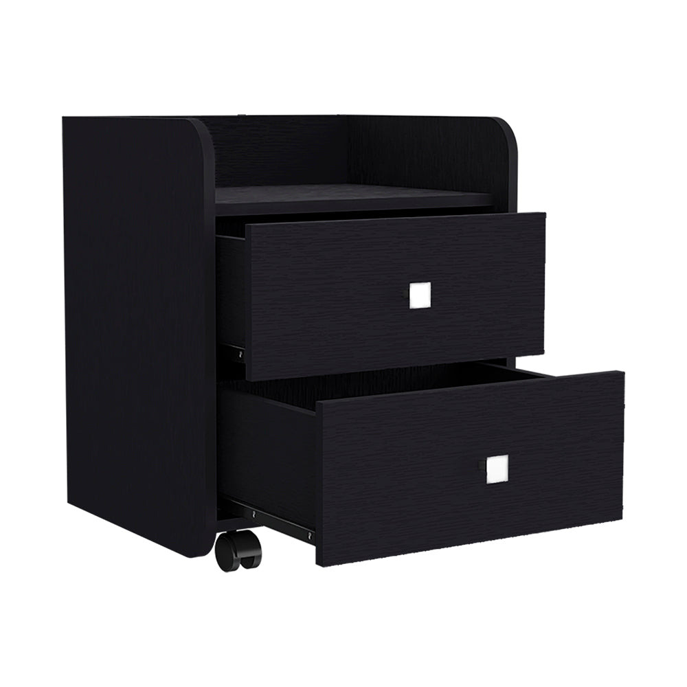 Nightstand Csmet, Metal Handle, Two Drawers, Black Wengue Finish Black Particle Board