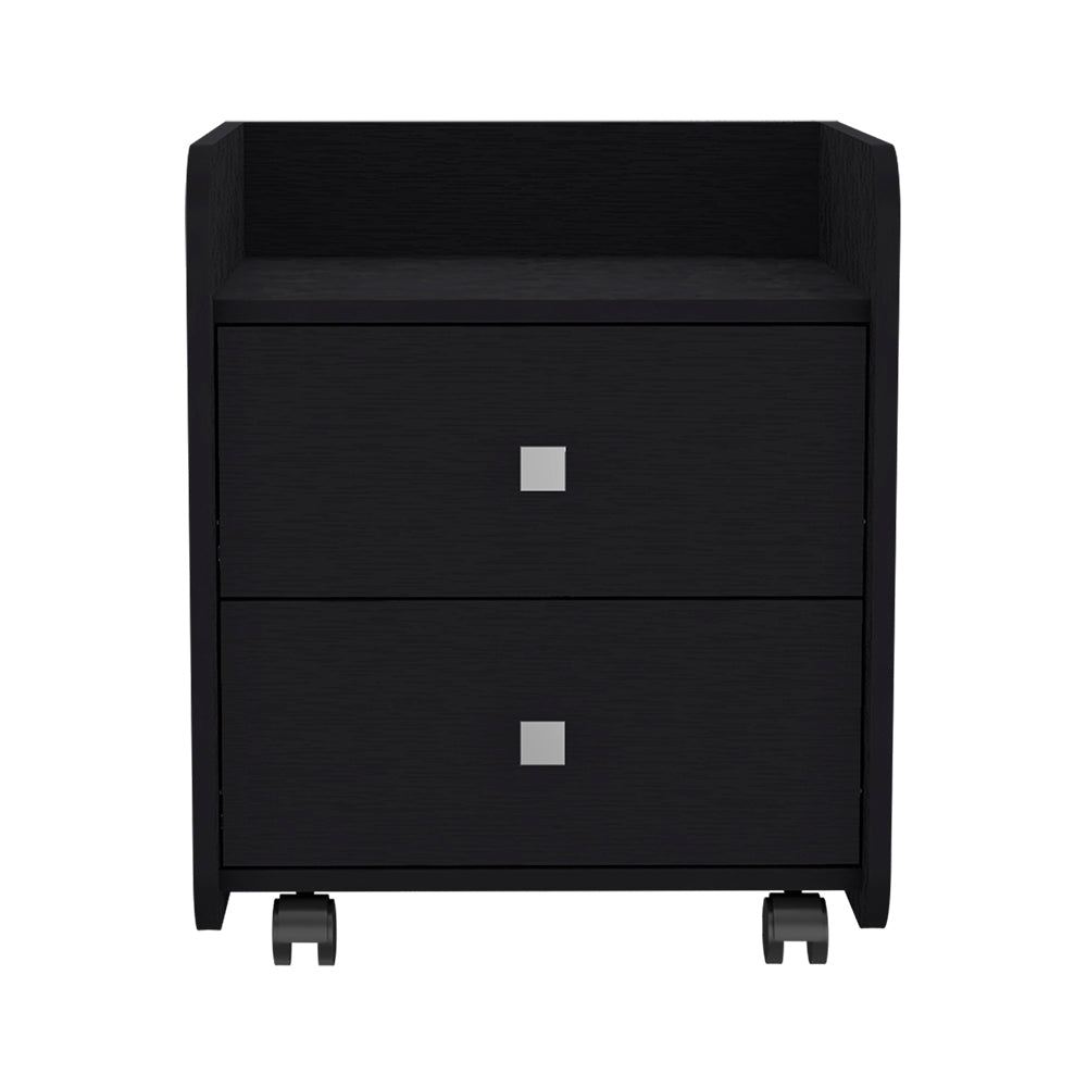 Nightstand Csmet, Metal Handle, Two Drawers, Black Wengue Finish Black Particle Board